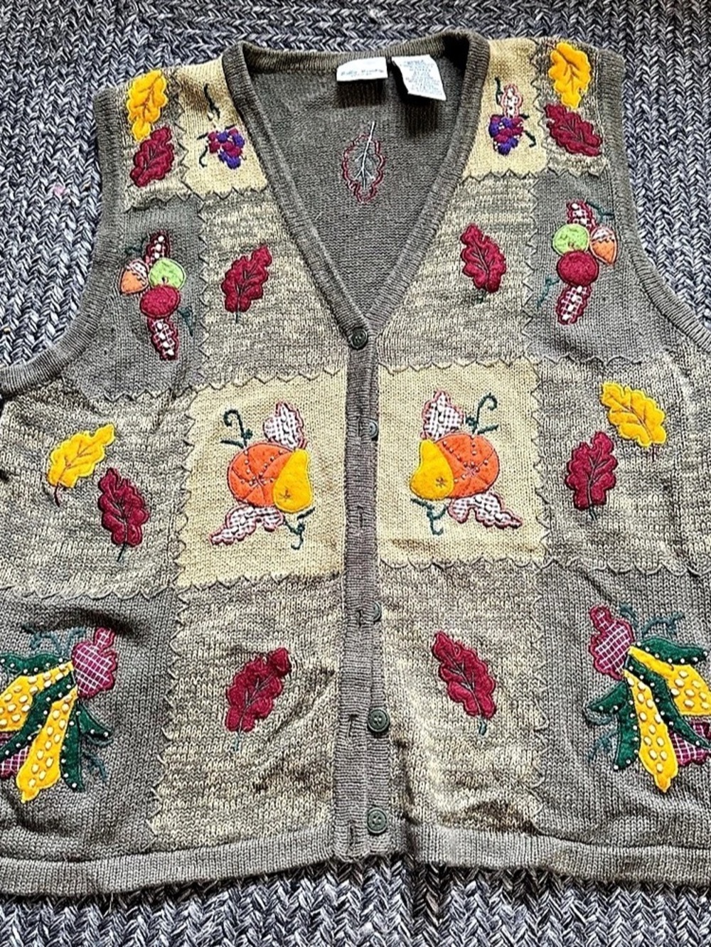 Bobbie Brooks Embroidered Fall Sweater Vest